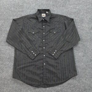 Vintage Ely Cattleman Shirt Mens XL Black Pearl Snap Tinsel Western Cowboy Ranch